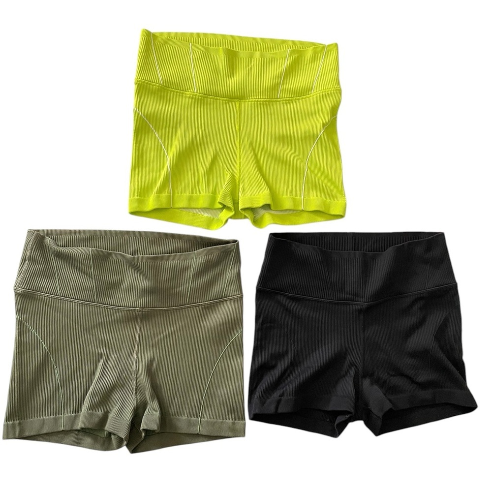 Bundle of 3 Aerie Offline Stylish Women's Shorts - Black, Olive, Neon Yellow XL